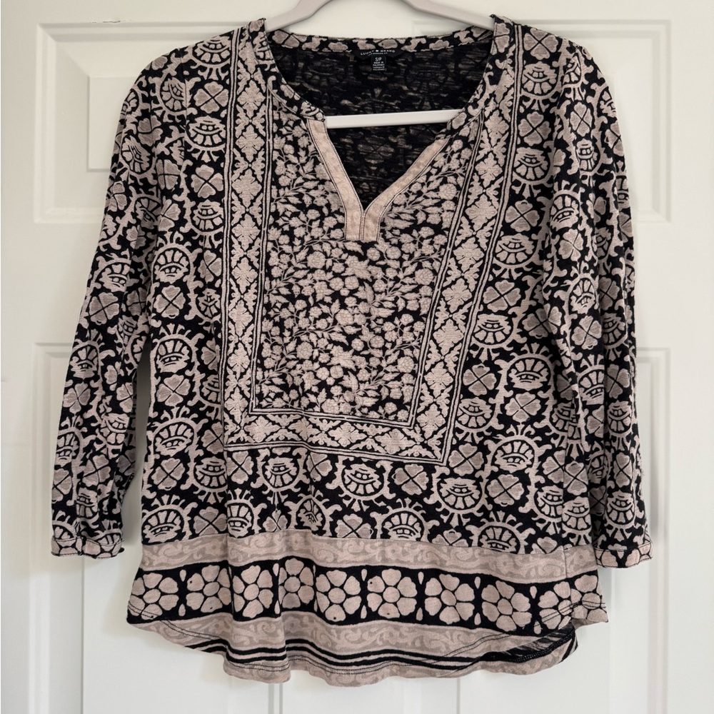 Lucky Brand Black and Cream Floral Tunic